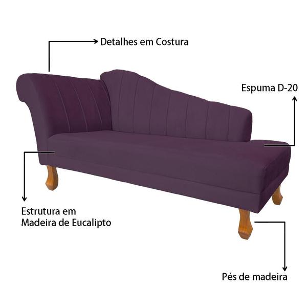 Imagem de Recamier Divã Para Sala Cecilia Pés Retro Castanho 1.60cm Veludo Roxo - INCASA DECOR