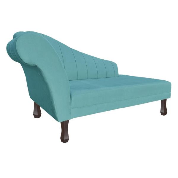 Imagem de Recamier Divã Para Sala Cecilia Pés Retro Tabaco 1.60cm Veludo Azul Turquesa - INCASA DECOR