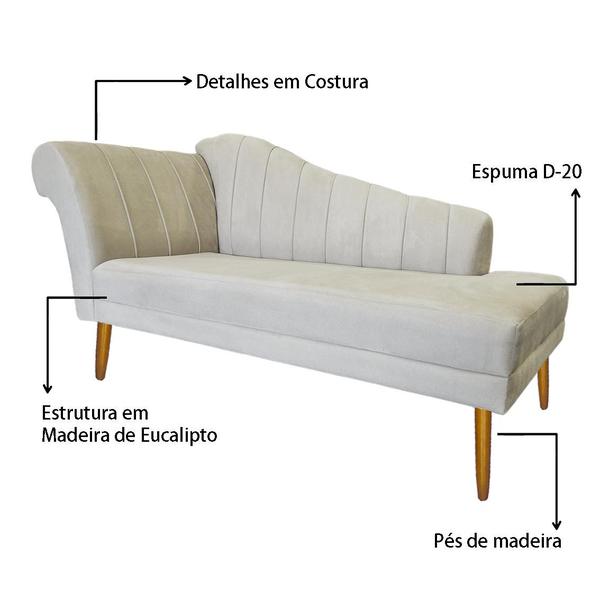 Imagem de Recamier Divã Pés Palito Para Sala Cecilia 1.60cm Suede Marfim -  INCASA DECOR