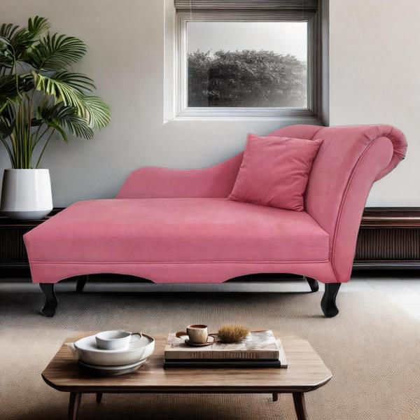 Imagem de Recamier Divã Sofá Estofado Esquerdo De Quem Senta Olivia Suede Rosa Barbie - DL Decor