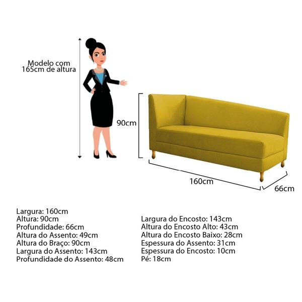 Imagem de Recamier Divã Valéria 160cm Lado Esquerdo Suede Amarelo - Amarena Móveis