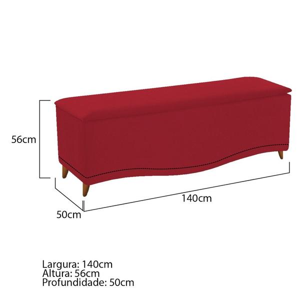 Imagem de Recamier Divã Yasmim Baú 140 cm Estofado 2 Lugares Casal Para Sala de Estar Quarto Suede Vermelho - Amarena