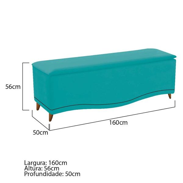 Imagem de Recamier Divã Yasmim Baú 160 cm Estofado 2 Lugares Queen Size Para Sala de Estar Quarto Suede Azul Turquesa - Amarena