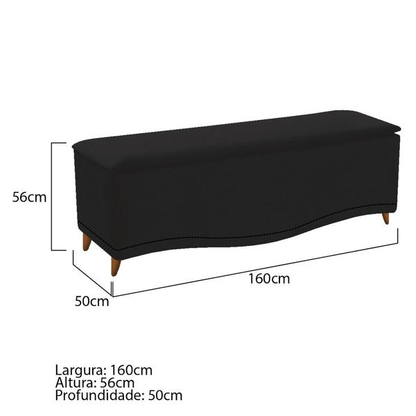 Imagem de Recamier Divã Yasmim Baú 160 cm Estofado 2 Lugares Queen Size Para Sala de Estar Quarto Suede Preto - Amarena