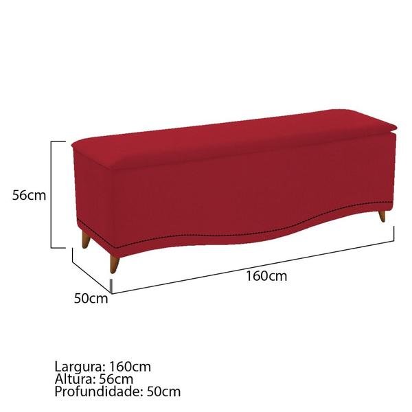 Imagem de Recamier Divã Yasmim Baú 160 cm Estofado 2 Lugares Queen Size Para Sala de Estar Quarto Suede Vermelho - Amarena