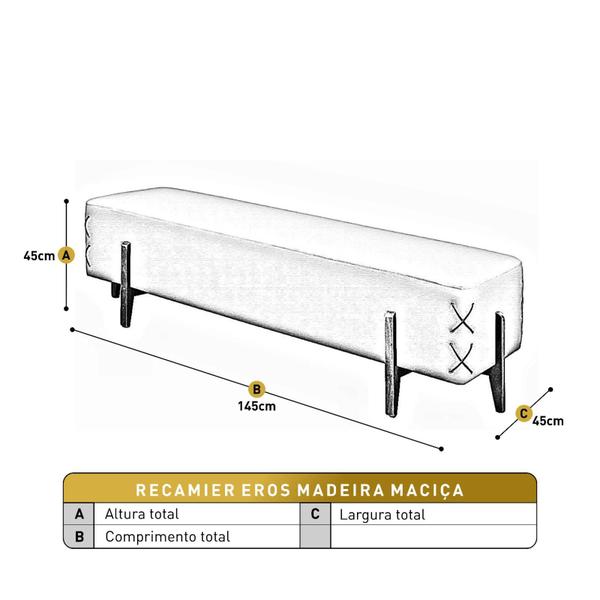 Imagem de Recamier Eros Luxo Madeira Maciça Linho Bege Claro