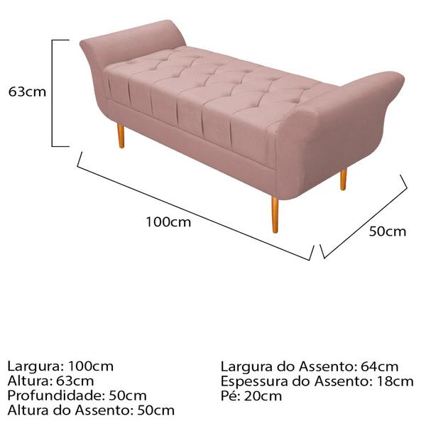 Imagem de Recamier Estofado Ari 100 cm Solteiro Suede Rosê - Doce Sonho Móveis