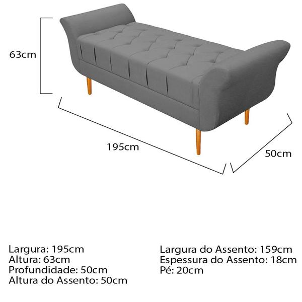 Imagem de Recamier Estofado Ari 195 cm King Size Corano Cinza - ADJ Decor