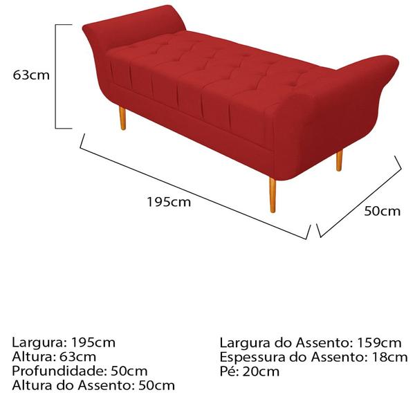 Imagem de Recamier Estofado Ari 195 cm King Size Corano Vermelho - ADJ Decor