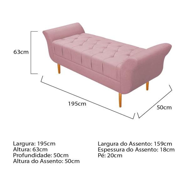 Imagem de Recamier Estofado Ari 195 cm King Size Suede Rosa Bebê - Amarena Móveis