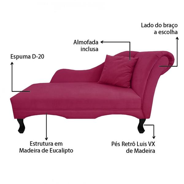 Imagem de Recamier Estofado Decorativo Olívia Esquerdo de quem Senta Corano Rosa Pink - INCASA DECOR