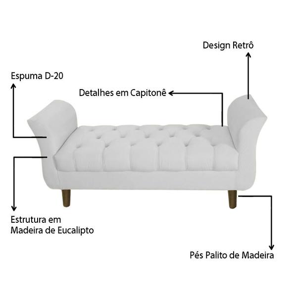 Imagem de Recamier Estofado Para Sala de Estar 150cm Grécia Corano Branco - INCASA DECOR