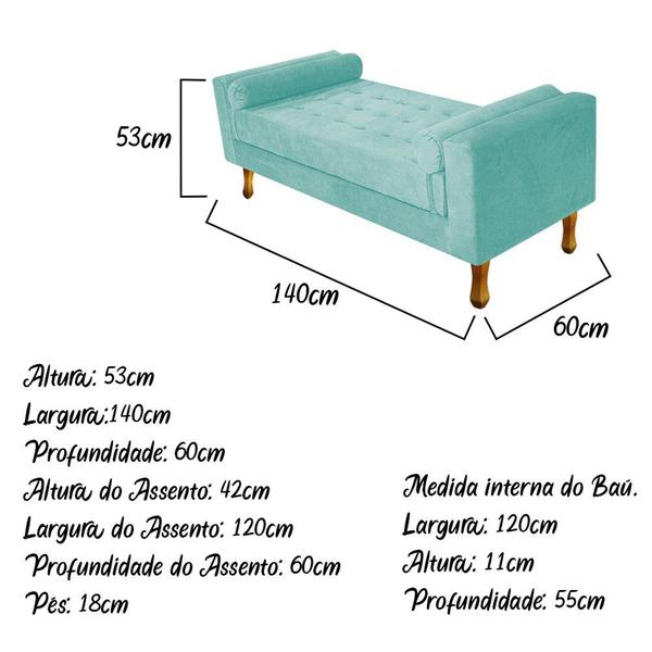 Imagem de Recamier Félix Casal 140cm Suede Azul Tiffany - Doce Sonho Móveis