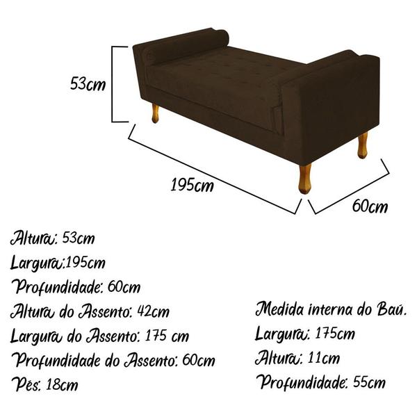 Imagem de Recamier Félix King Size 195cm Suede Marrom - ADJ Decor