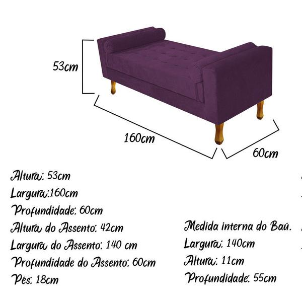 Imagem de Recamier Félix Queen Size 160cm Suede Roxo - ADJ Decor