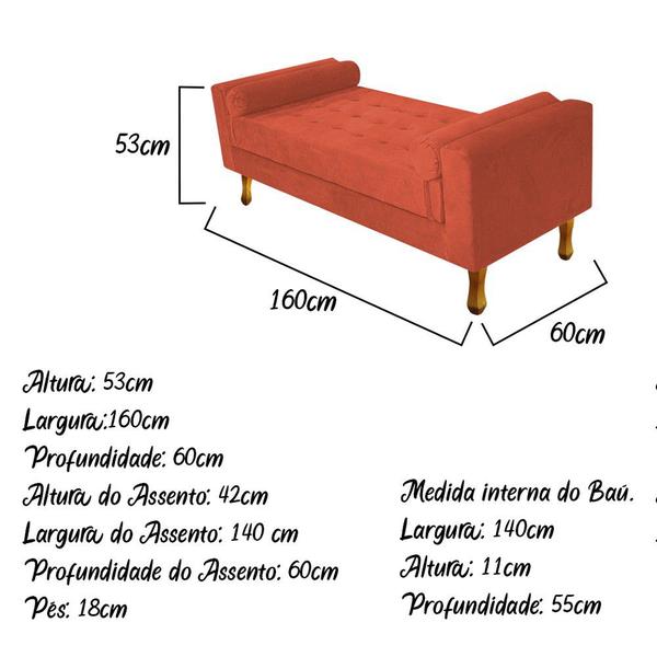 Imagem de Recamier Félix Queen Size 160cm Suede Terracota - ADJ Decor