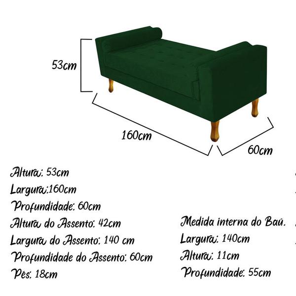 Imagem de Recamier Félix Queen Size 160cm Suede Verde - ADJ Decor