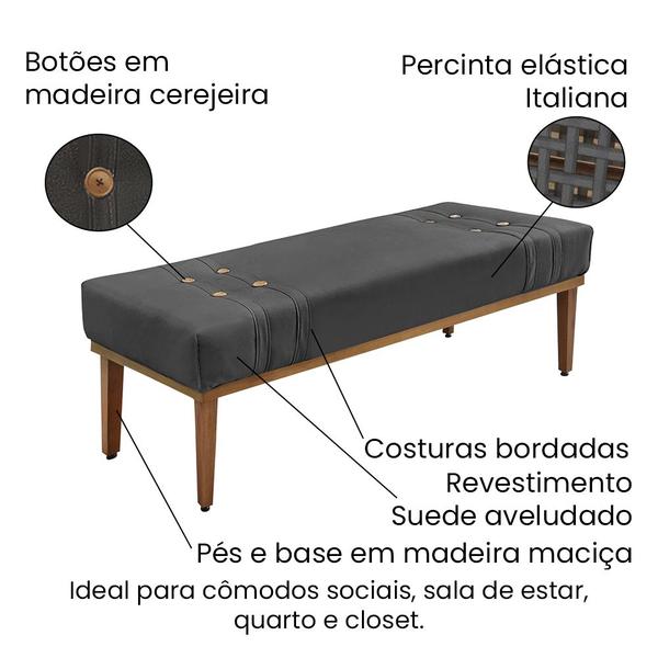 Imagem de Recamier Genova 195 cm Luxo Suede com Madeira Maciça - SSX Multicoisas