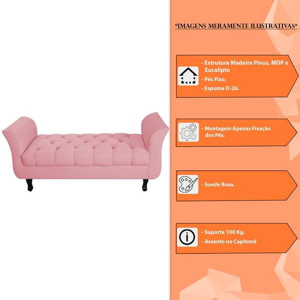 Imagem de Recamier Grecia Decorativa 160cm Suede Rosa - Montanaris Decor