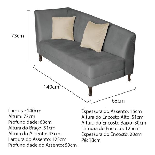 Imagem de Recamier Heitor 140cm com Almofada Lado Direito Sintético Cinza/Bege