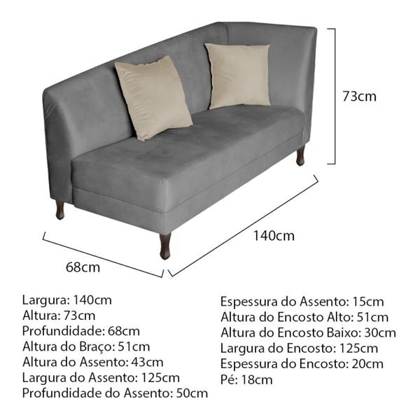 Imagem de Recamier Heitor 140cm com Almofada Lado Esquerdo Suede Cinza/Bege - Amarena Móveis