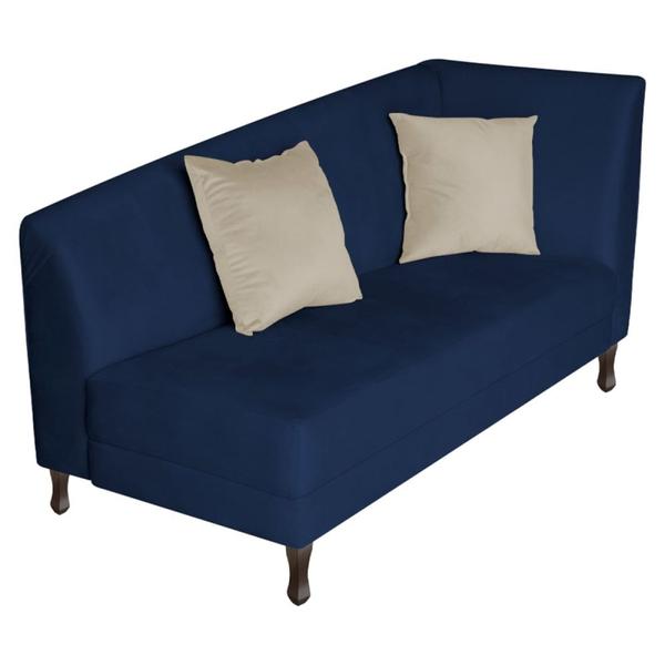 Imagem de Recamier Heitor 160cm com Almofada Lado Esquerdo Suede Azul Marinho/Bege - Amarena Móveis