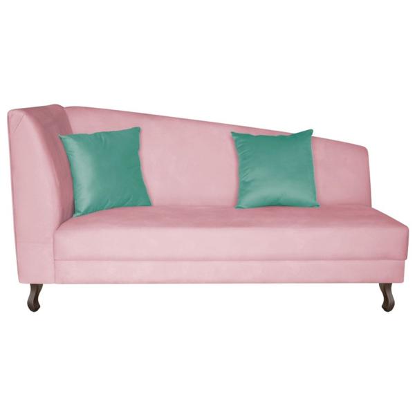 Imagem de Recamier Heitor 185cm com Almofada Lado Direito Suede Rosa Bebê/Tiffany - Amarena Móveis