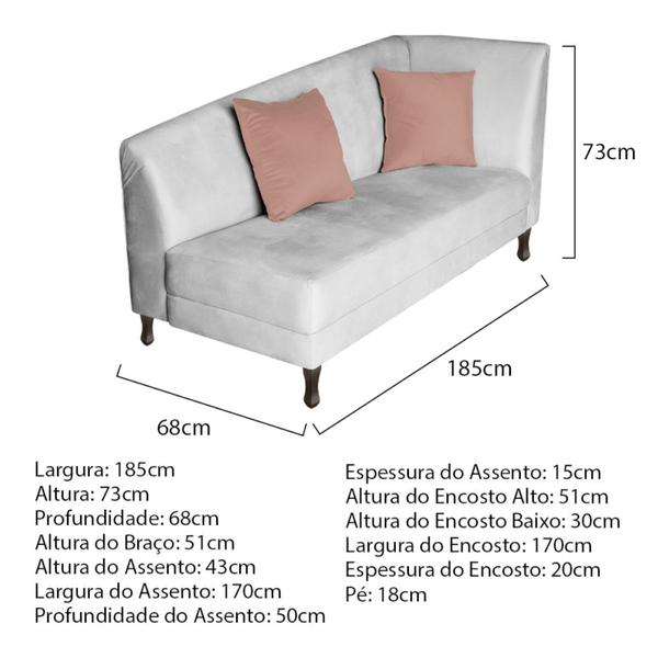 Imagem de Recamier Heitor 185cm com Almofada Lado Esquerdo Suede Branco/Rosê - Amarena Móveis