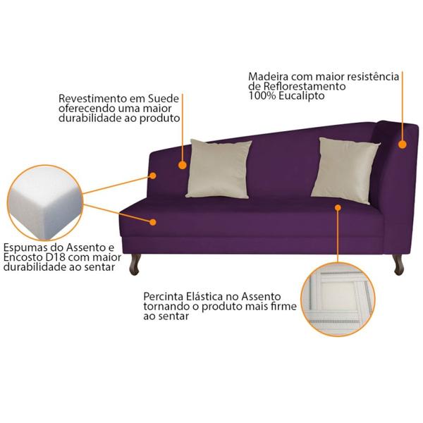 Imagem de Recamier Heitor 185cm com Almofada Lado Esquerdo Suede Roxo/Bege - Amarena Móveis