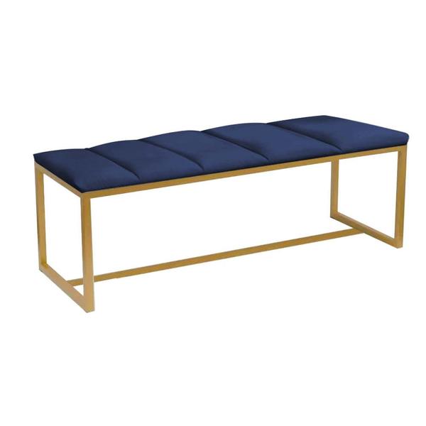 Imagem de Recamier Industrial Carla 100cm Solteiro Quarto Box Cama Ferro Dourado material sintético Azul Marinho - Ahz Móveis