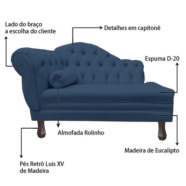 Imagem de Recamier Larissa Estofado Sala 120 cm Direito De Quem Senta Corano Azul Marinho - DL Decor