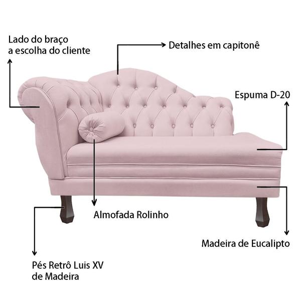 Imagem de Recamier Larissa Estofado Sala 120 cm Direito De Quem Senta Corano Rosa Bebe - MB DECOR