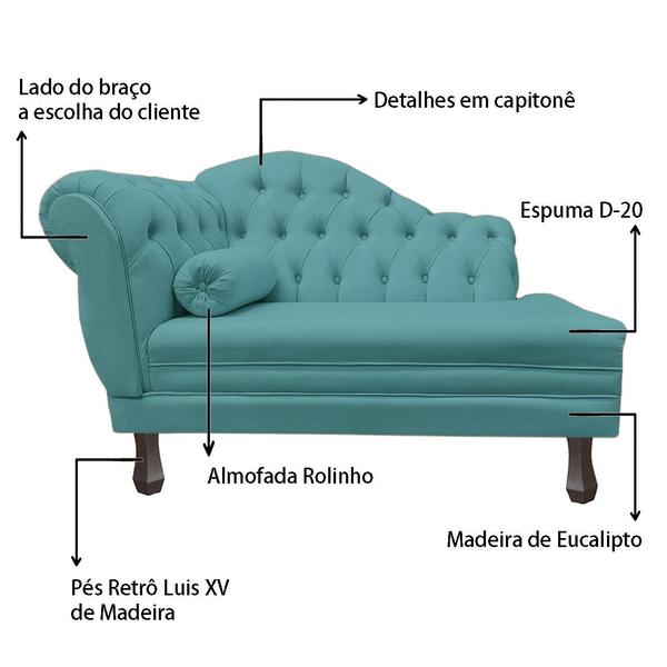 Imagem de Recamier Larissa Estofado Sala 120 cm Direito De Quem Senta Suede Azul Turquesa - DL Decor