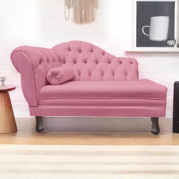 Imagem de Recamier Larissa Estofado Sala 120 cm Direito De Quem Senta Suede Rosa Barbie - MB DECOR