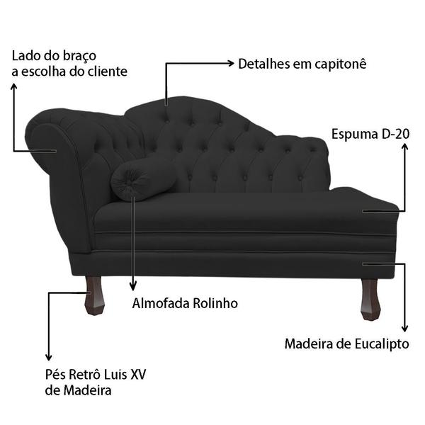 Imagem de Recamier Larissa Estofado Sala 120 cm Esquerdo De Quem Senta Corano Preto - DL Decor