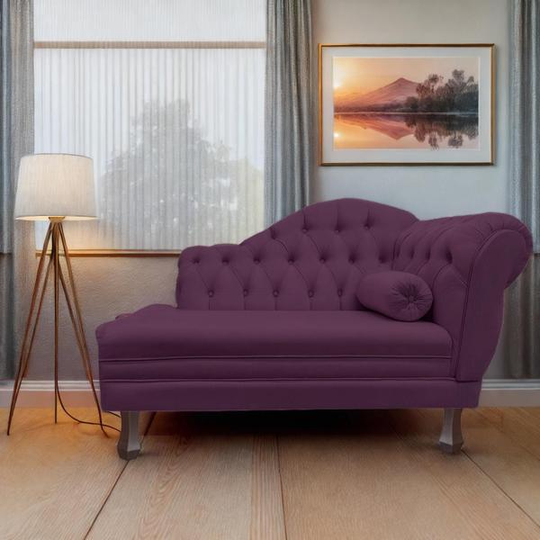 Imagem de Recamier Larissa Estofado Sala 120 cm Esquerdo De Quem Senta Veludo Roxo - MB DECOR