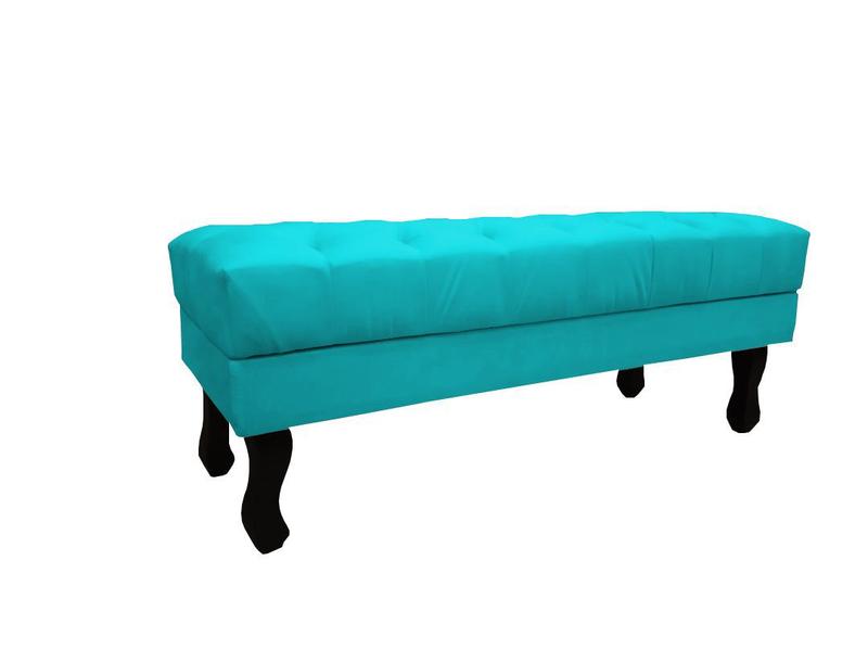 Imagem de Recamier Luis Xv Capitonê Retrô 100cm Suede Azul Tifany Pés Madeira Mz Decor