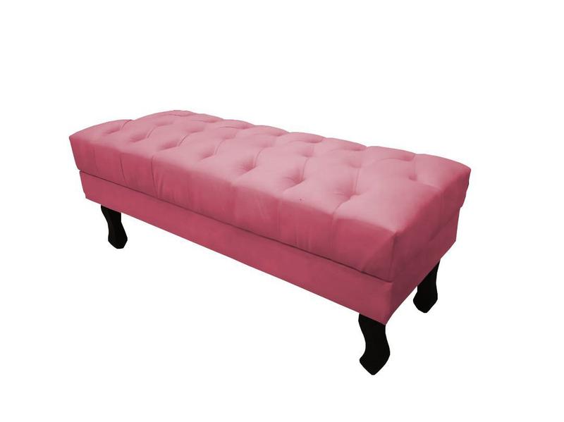 Imagem de Recamier Luis Xv Capitonê Retrô 100cm Suede Rosa Pés Madeira Ms Decor