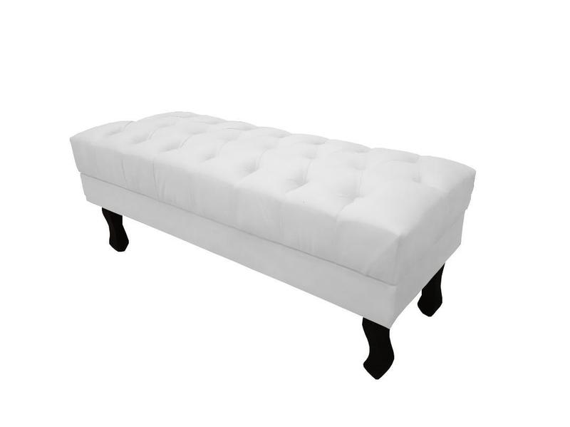 Imagem de Recamier Luis Xv Capitonê Retrô 120cm Couro Branco Pés Madeira Ms Decor