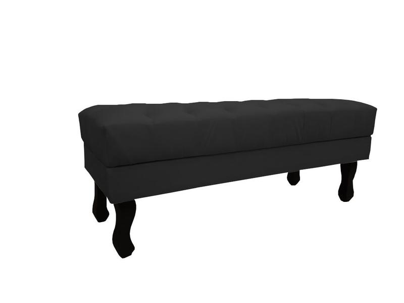 Imagem de Recamier Luis Xv Capitonê Retrô 120cm Couro Preto Pés Madeira Mz Decor