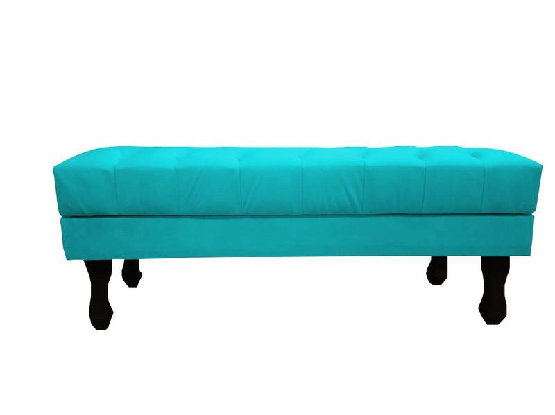 Imagem de Recamier Luis Xv Capitonê Retrô 120cm Suede Azul Tifany Pés Madeira Mz Decor