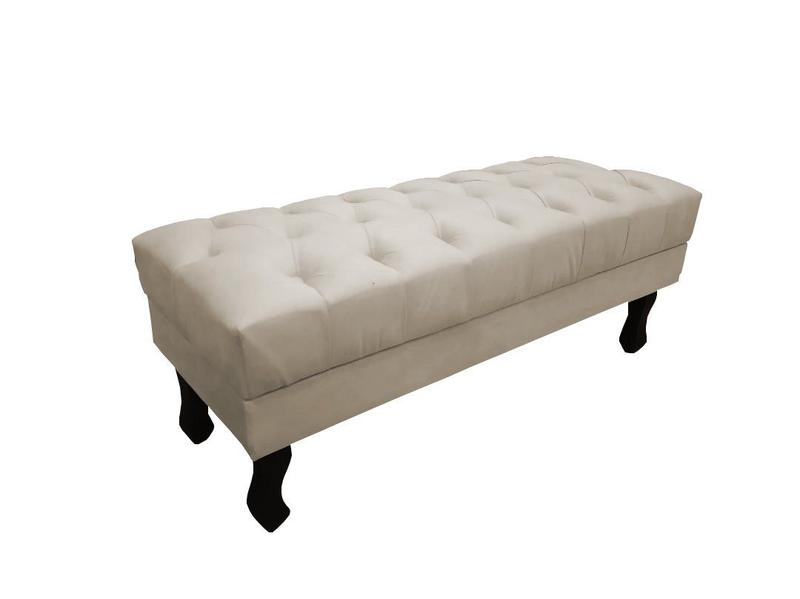 Imagem de Recamier Luis Xv Capitonê Retrô 120cm Suede Bege Pés Madeira Mz Decor