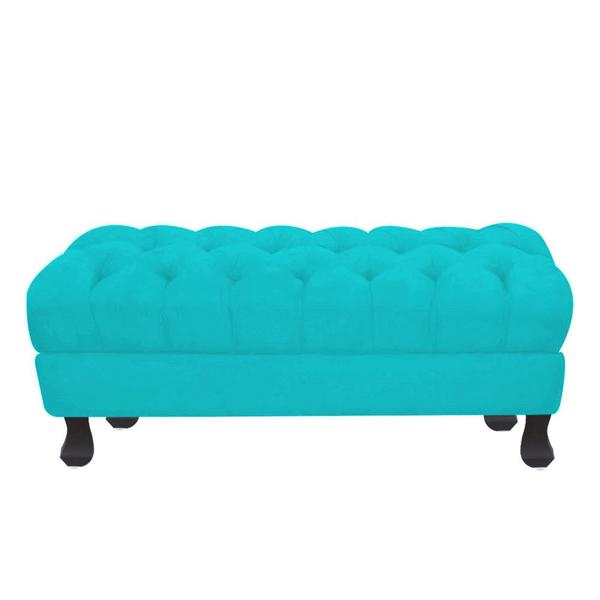 Imagem de Recamier Luis Xv Capitonê Retrô 140cm Suede Azul Tifany Pés Madeira Mz Decor