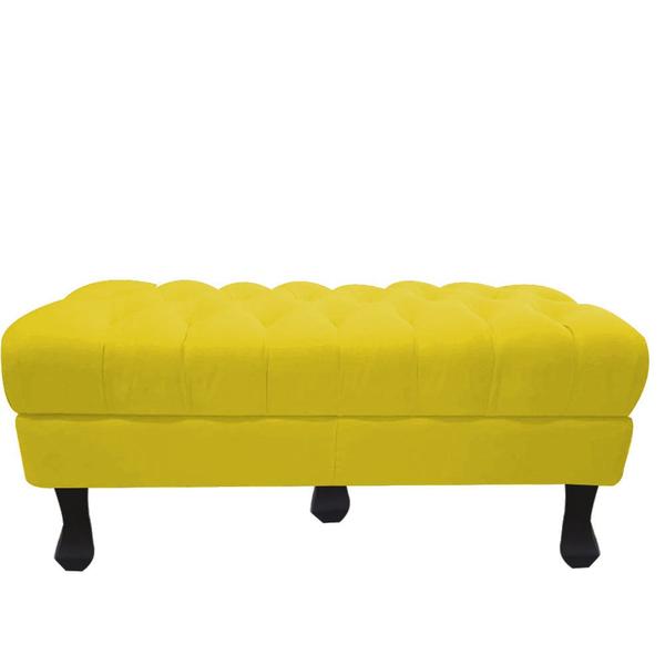 Imagem de Recamier Luis Xv Capitonê Retrô 160cm Suede Amarelo Pés Madeira Mz Decor