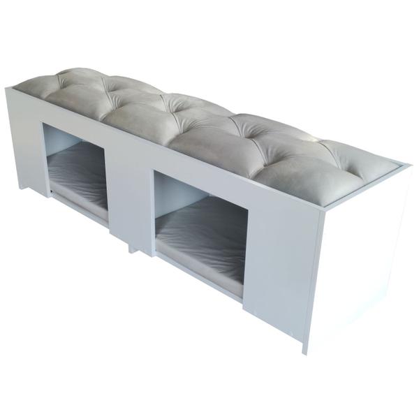 Imagem de Recamier Pet Casinha Estofado Cama Box Mdf Branco Queen Capitonê Suede Liso Bege 157 X 40 X 37