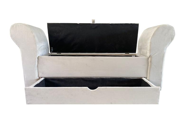 Imagem de Recamier puff baú sapateira com braços e gaveta 1,38 cm para cama box padrão - creme