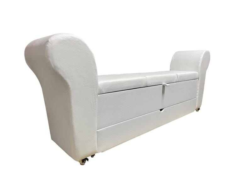 Imagem de Recamier puff baú sapateira com braços e gaveta 1,58 cm para cama box queen size - branco