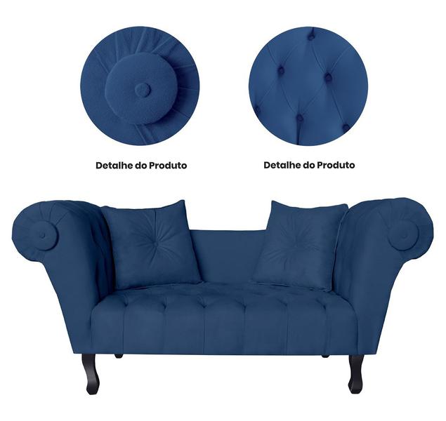 Imagem de Recamier Sofá Estofado Para Sala de Estar Londres 160 Suede Azul Marinho DL Decor