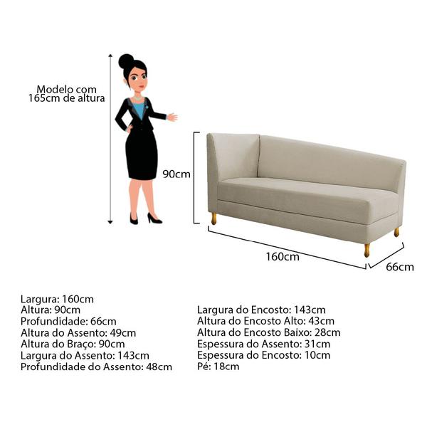 Imagem de Recamier Valéria 160cm Lado Direito Corano Bege - ADJ Decor