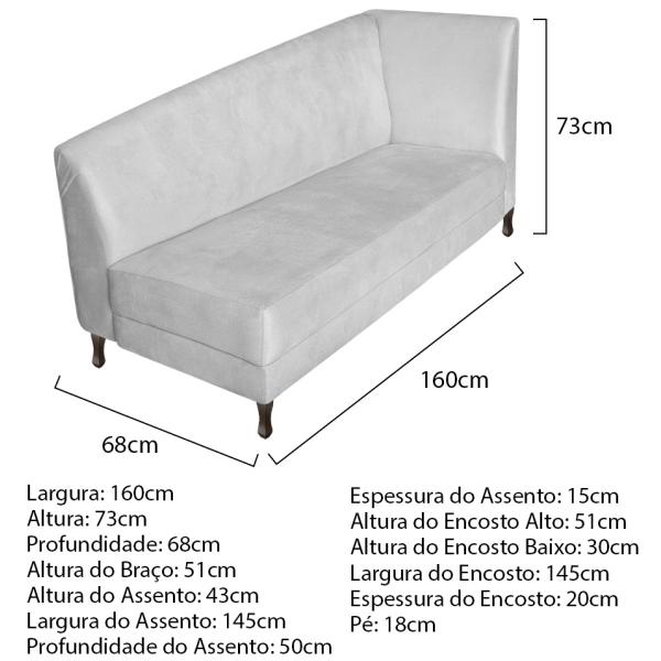 Imagem de Recamier Valéria 160cm Lado Esquerdo Corano Branco - Amarena Móveis